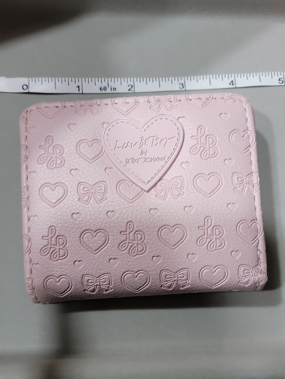 Betsey Johnson Pink Embossed Heart & Bow Card Holder